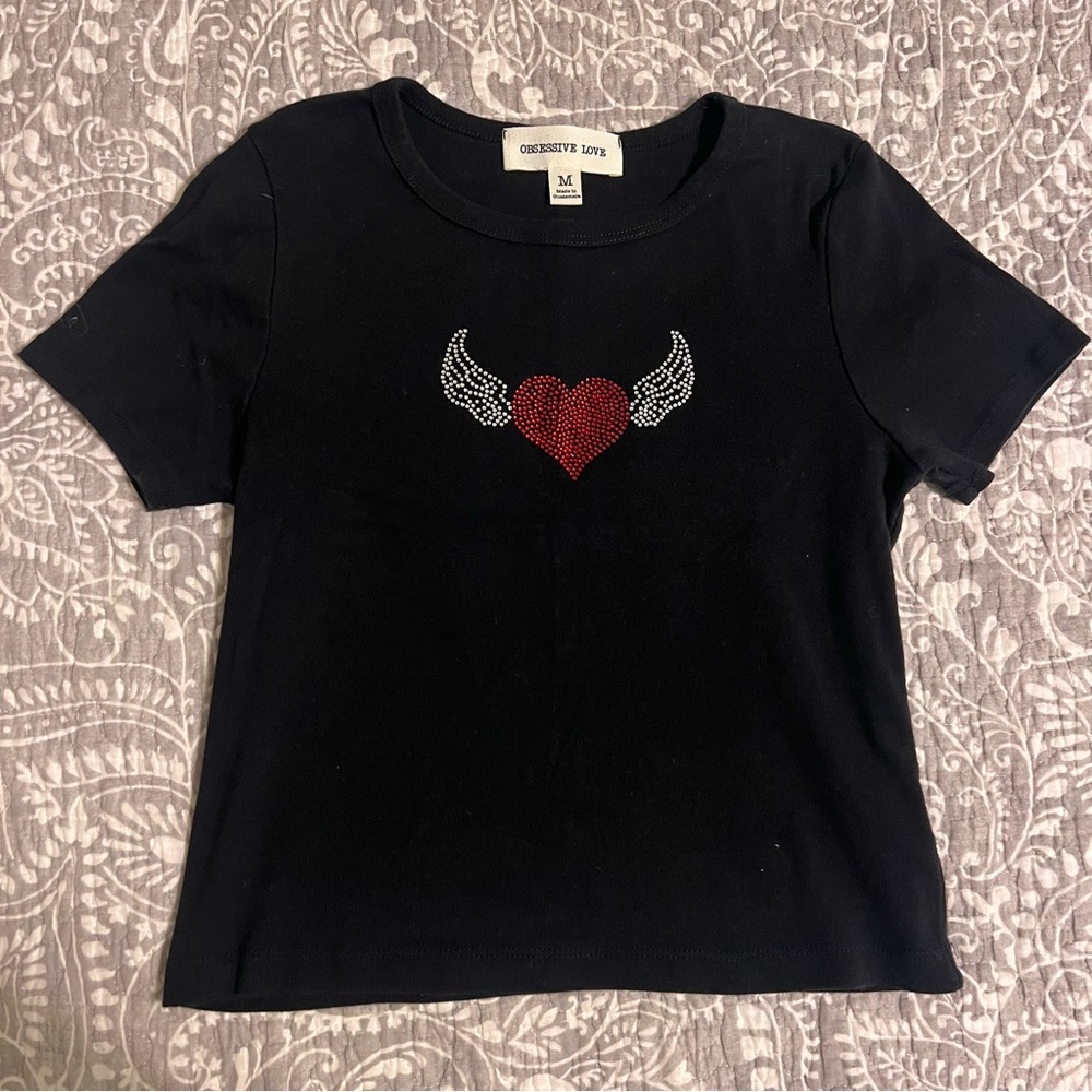 Obsessive Love bedazzled crop top